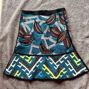 Herve Leger Amery Bandage Skirt Turquoise Cocoa Pod Print Size M Vintage 2014